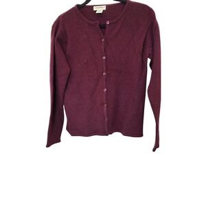 Eddie Bauer Women's Burgundy Button-Up 100% Lambswool Cardigan Sweater Medium